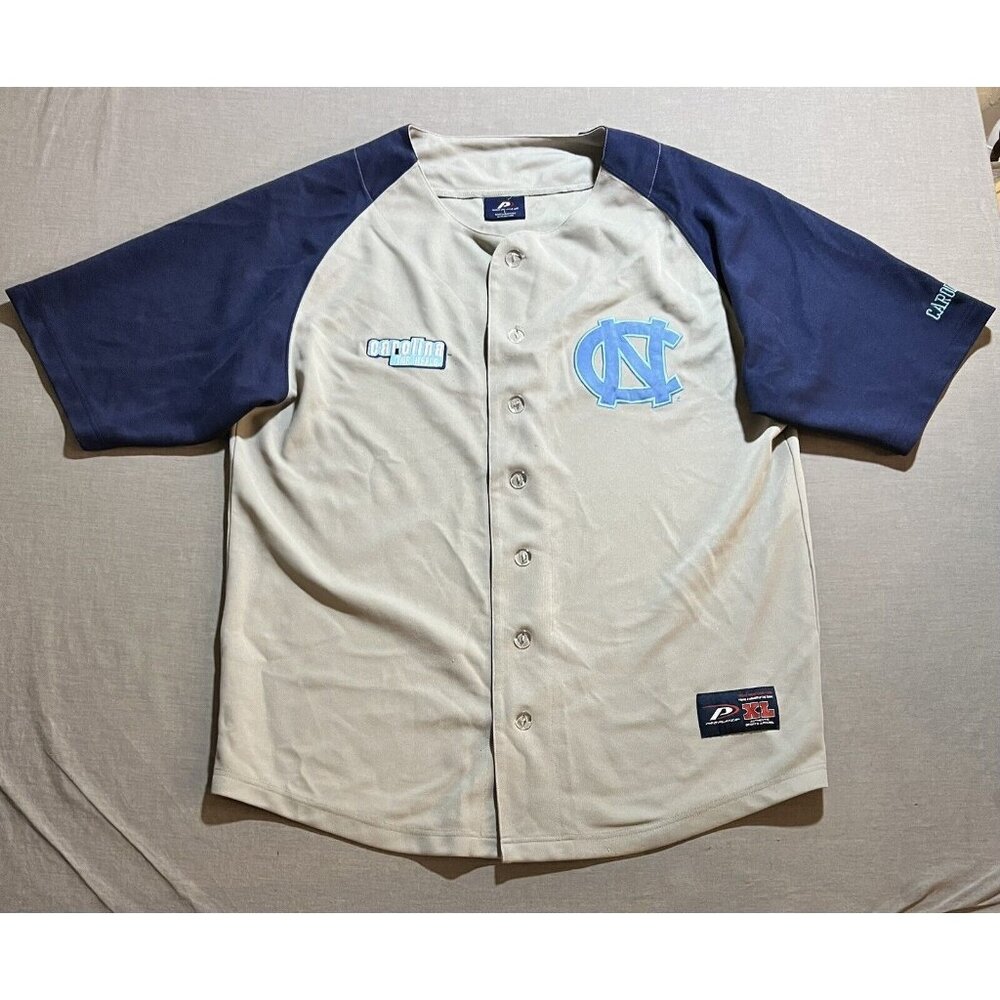 VTG 90'S PRO PLAYER NORTH CAROLINA TAR HEELS GRAY BLUE BASEBALL BUTTON JERSEY L
